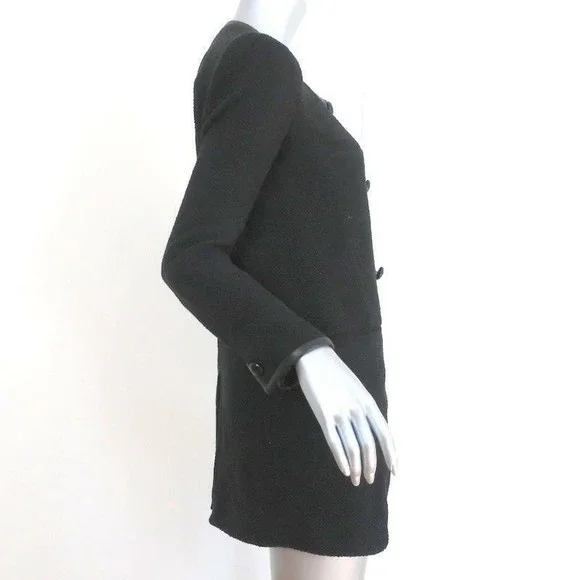 Isabel Marant Double Breasted Jacket Black Leather-Trim Herringbone Size 38 - Picture 4 of 9